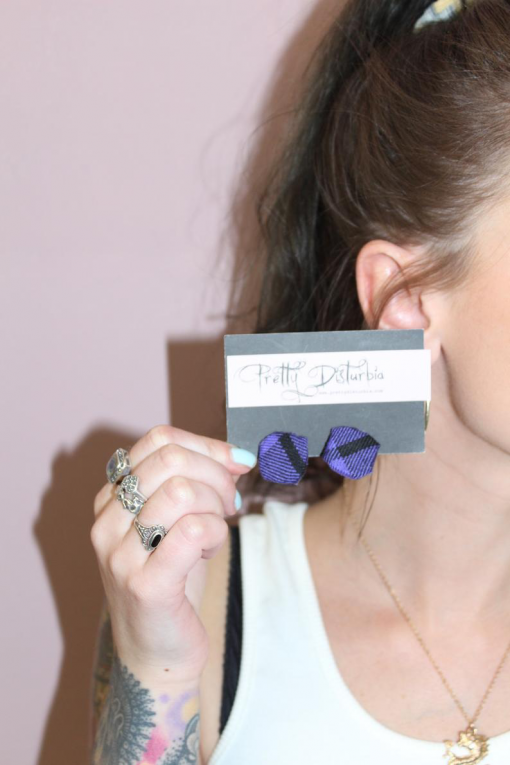 PURPLE TARTAN OVERSIZED STUD EARRINGS - Image 5