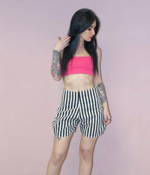 BLACK AND WHITE STRIPE PRINTED SHORTS - Image 3