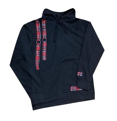 BLACK UNISEX TARTAN DETAIL HOODY