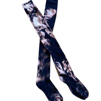 BLACK ACID WASH KNEE HIGH SOCKS
