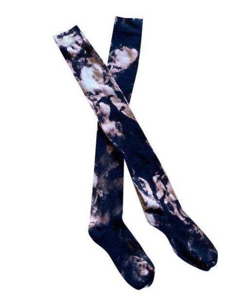 BLACK ACID WASH KNEE HIGH SOCKS
