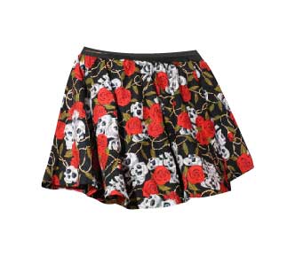 BLACK RED SKULL ROSE MEDIUM LENGTH SKIRT