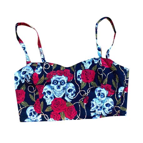 BLACK SKULL ROSE BRALET CROP TOP