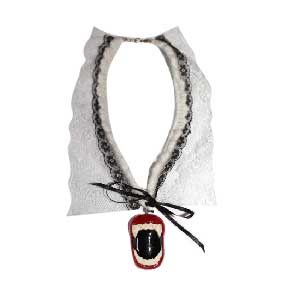 BLACK & WHITE LACE VAMPIRE TEETH NECKLACE