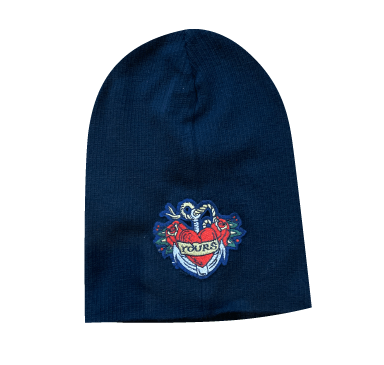 'YOURS' BLACK RED HEART PATCH BEANIE