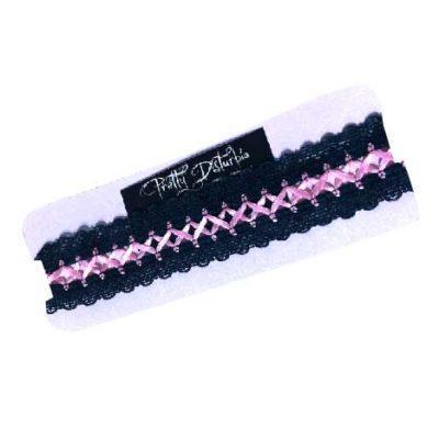 HANDMADE BLACK & PINK LACE RIBBON CHOKER
