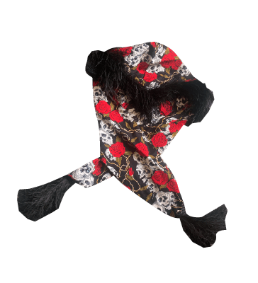 SKULL ROSE FEATHER TRIM HOOD