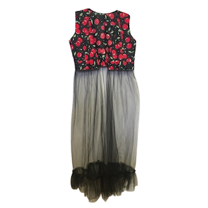CHERRY PRINT LONG NET RUFFLE WAISTCOAT