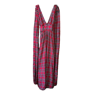 RED TARTAN CROSS BACK LONG MAXI DRESS