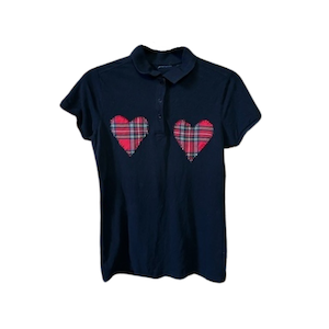 BLACK RED TARTAN HEART PATCH POLO