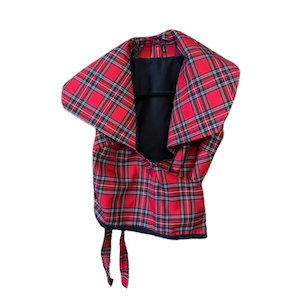 RED TARTAN HIGH COLLAR WRAP TOP