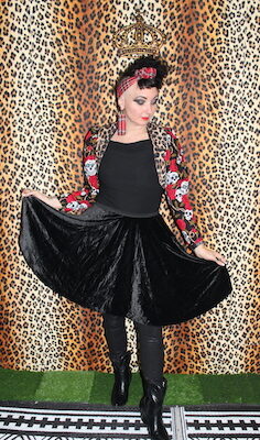 BLACK VELVET KNEE LENGTH SKIRT