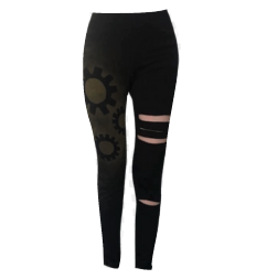 Black steampunk cog print punk leggings