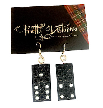 Black handmade domino earrings retro pin up