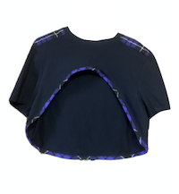 BLACK PURPLE TARTAN CONTRAST SHOULDER TRIM CROP TOP