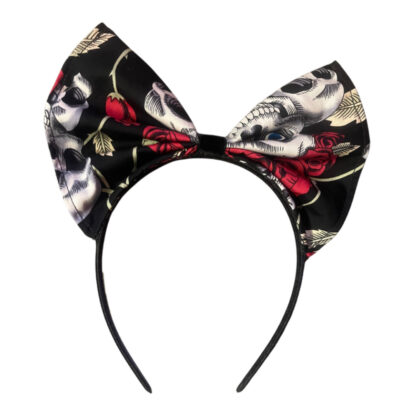 HANDMADE SKULL ROCK ROSE BOW HEADBAND