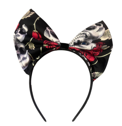 HANDMADE SKULL ROCK ROSE BOW HEADBAND