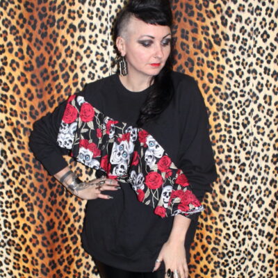 BLACK SKULL ROCK ROSE FRILL JUMPER SWEATER TOP