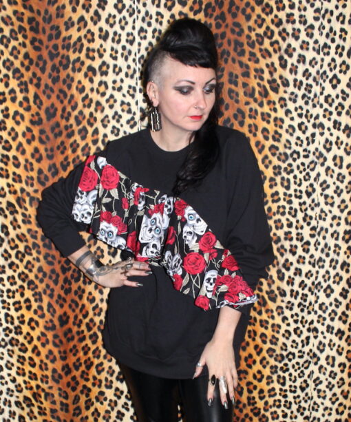 BLACK SKULL ROCK ROSE FRILL JUMPER SWEATER TOP