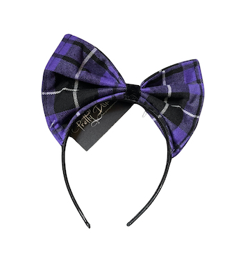 PURPLE TARTAN BOW HANDMADE HEADBAND BOW