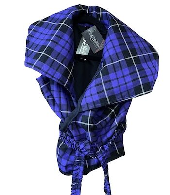 HIGH COLLAR HANDMADE PURPLE TARTAN WRAP TOP