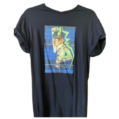 BLACK HIPSTER BLUE PLAID PORTRAIT COLLAGE UNISEX TEE