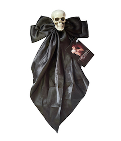GOTHIC BLACK SATIN BOW SKULL HAIR CLIP