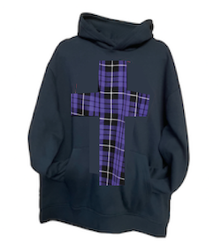 BLACK PUNK PURPLE TARTAN CROSS UNISEX HOODY TOP