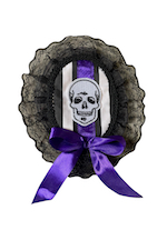 HANDMADE PUPLE BLACK WHITE SKULL AND LACE GOTHIC CAMEO BROOCH
