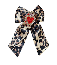 ROCKABILLY LEOPARD PRINT RED HEART HAIR BOW CLIP