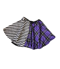 HANDMADE PURPLE TARTAN STRIPE AND VELVET SKATER MINI SKIRT