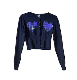 ROCKABILLY CROPPED HEART SKULLS CARDIGAN- PURPLE TARTAN