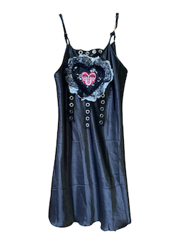 BLACK SATIN CAMEO GOTHIC, LACE SLIP DRESS
