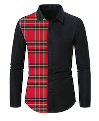 RED CHECKED TARTAN CONTRAST PANEL FITTED SHIRT