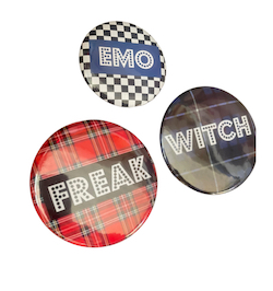 ALTERNATIVE LARGE AND MEDIUM SIZED BADGES- FREAK / EMO & WITCH