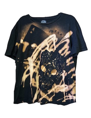 MENS ACID WASH PUNK T SHIRT BLACK ORANGE GRUNGE SKULL