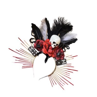 HANDMADE FLORAL & SPIKES SKULL HEADBAND CROWN