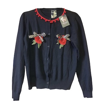 BLACK ROCKABILLY ROSE LEOPARD PRINT CARDIGAN